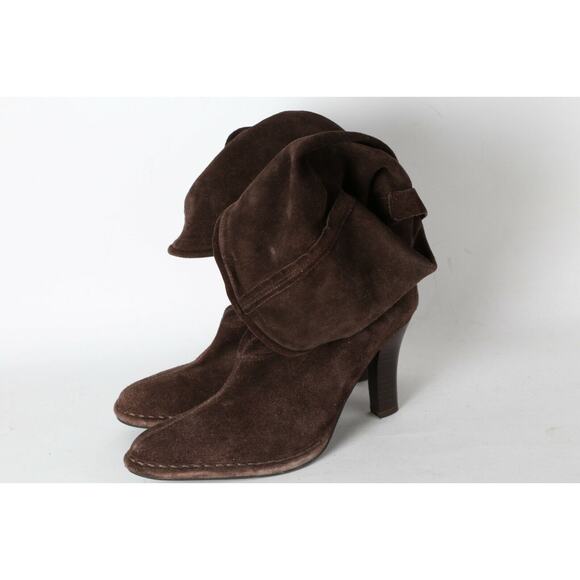 Brown Suede Pointed Toe Folded Mid-Calf Boots Booties Size 9 - Picture 1 of 12